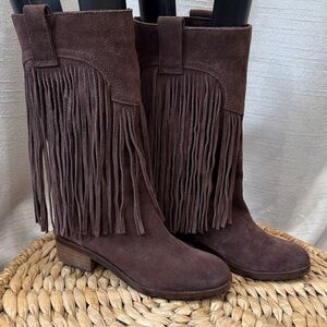 New Lucky Brand Fringe Suede Brown Boots Women’s Size 7